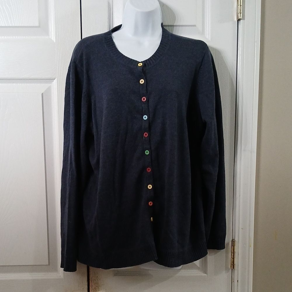 Liz Claiborne woman navy blue cardigan with multicolor buttons  Sz 1X NWOT
